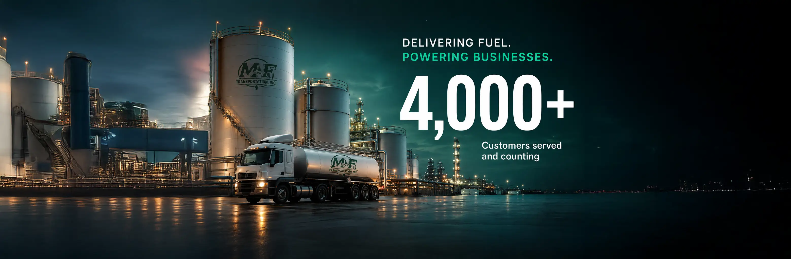 M&F Transportation fleet at an industrial fuel terminal