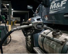 Fuel nozzle refuelling an M&F tanker